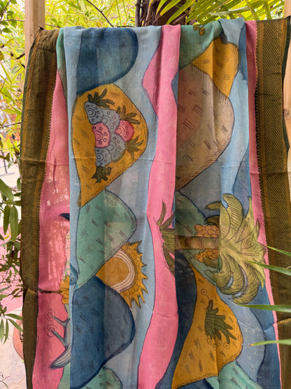 Bangalore silk penkalamkari dupatta