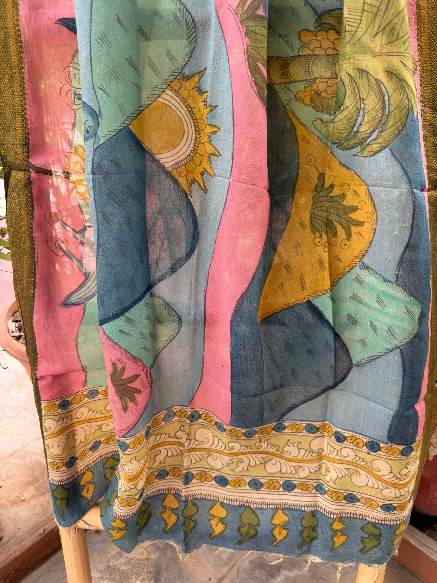 Bangalore silk penkalamkari dupatta