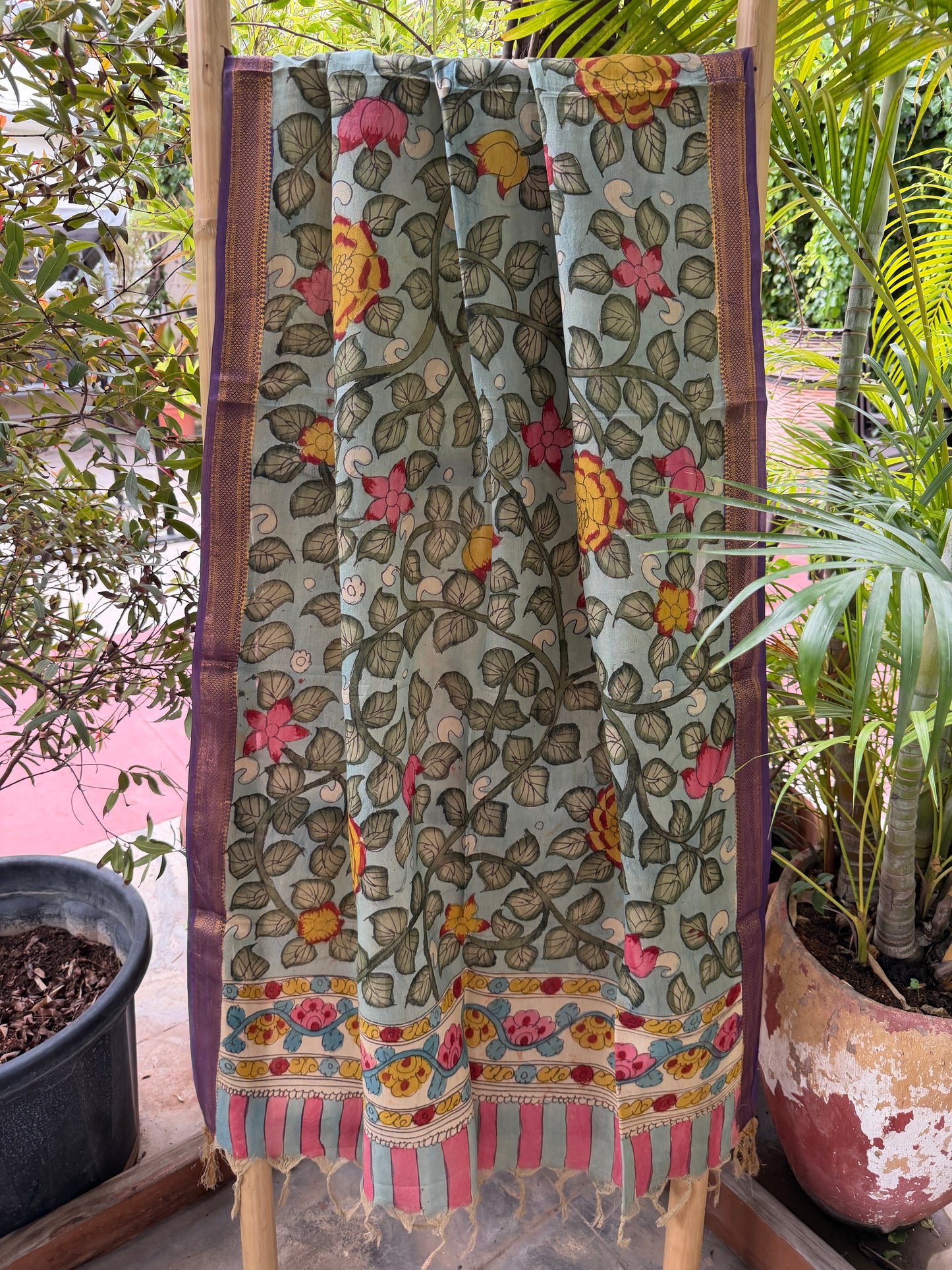 Bangalore silk penkalamkari dupatta