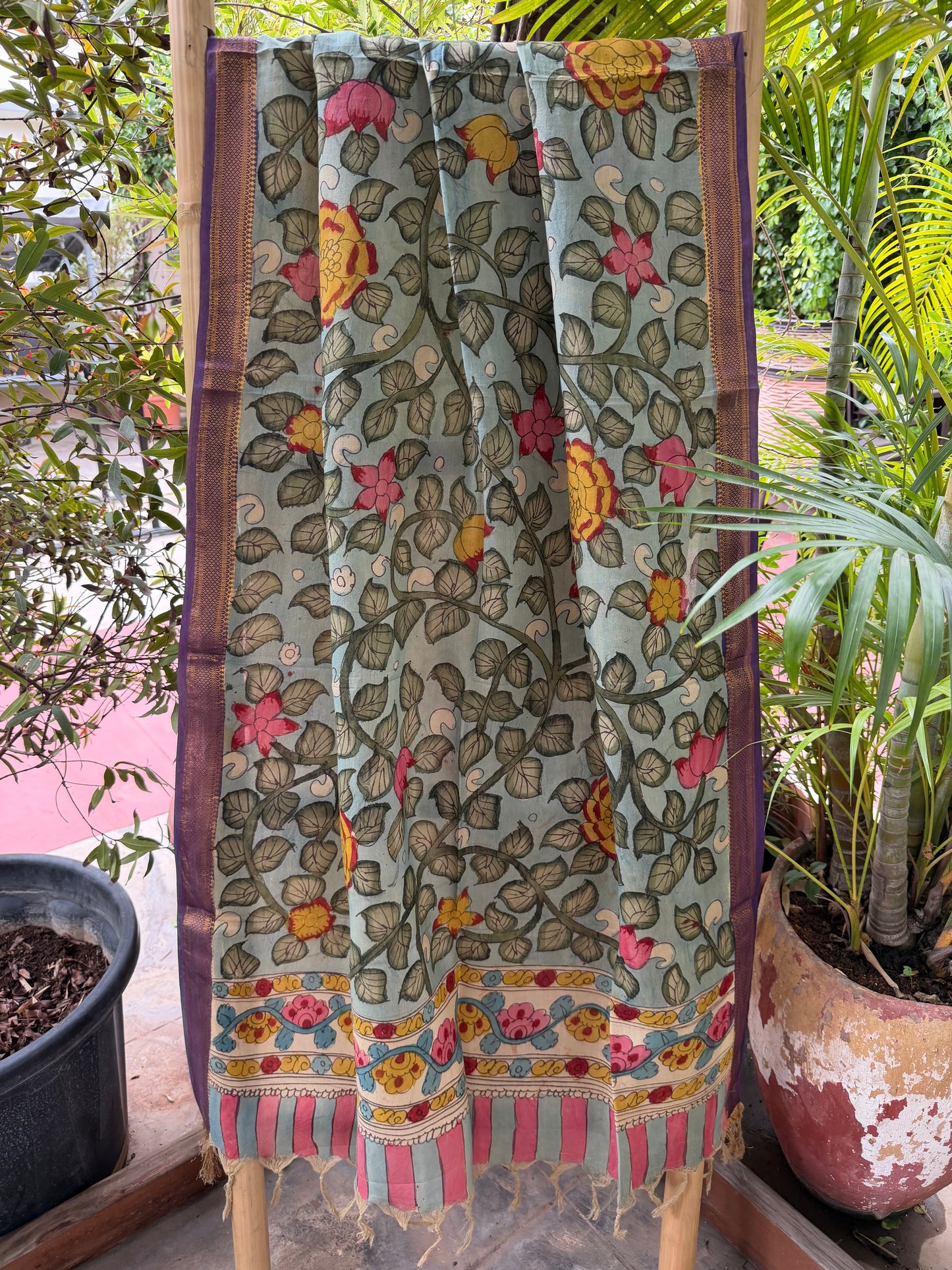 Bangalore silk penkalamkari dupatta