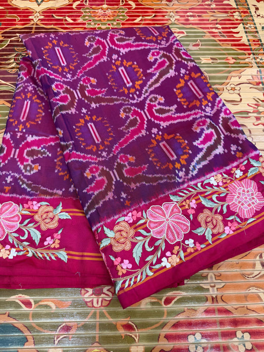 Pure silk handwoven Ikkat with embroidery