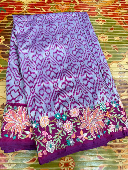 Pure silk handwoven Ikkat with embroidery
