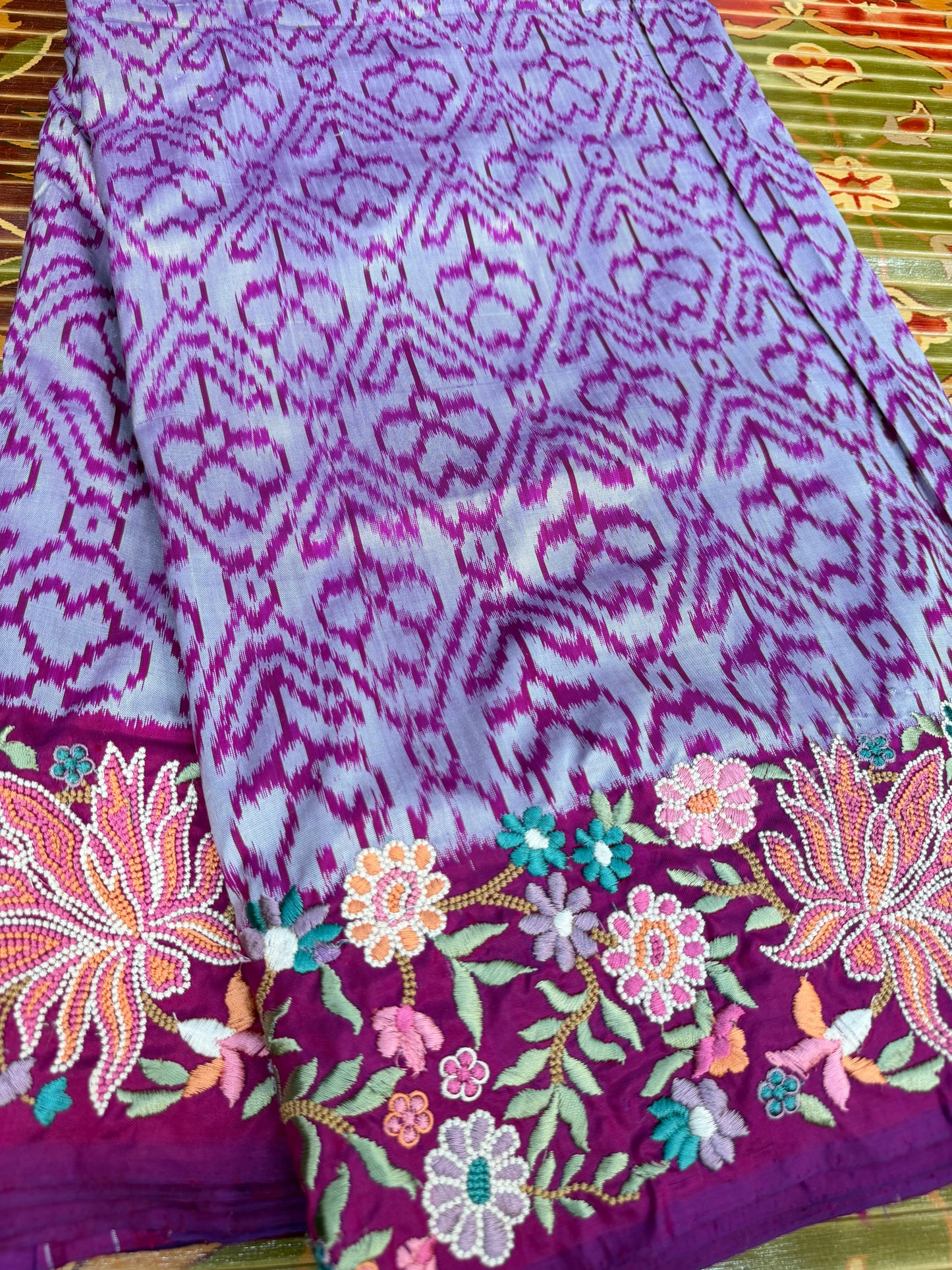 Pure silk handwoven Ikkat with embroidery