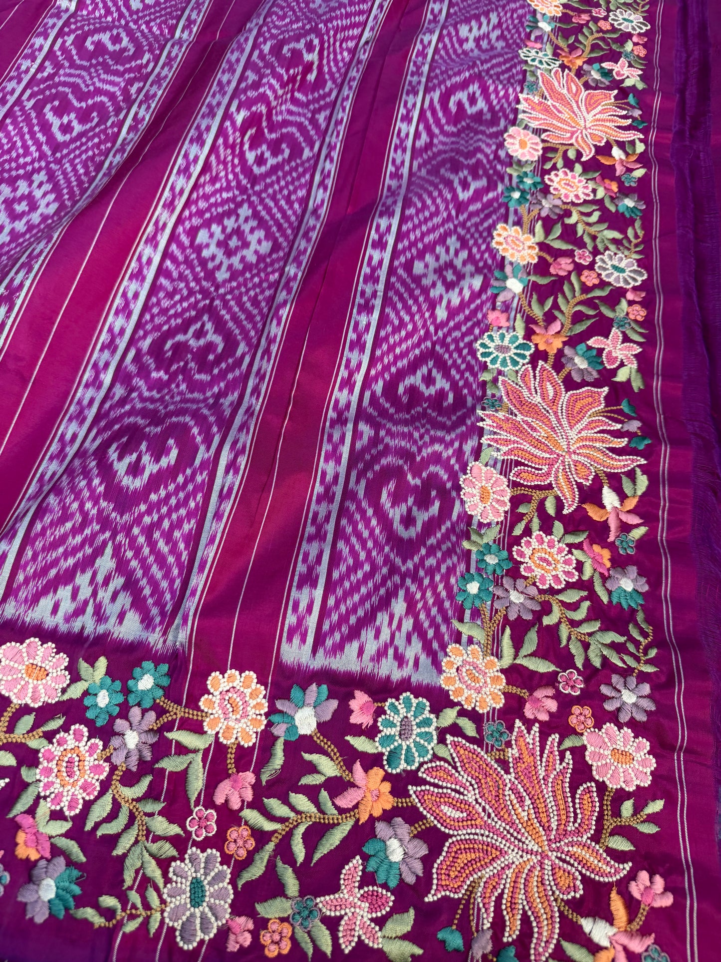 Pure silk handwoven Ikkat with embroidery