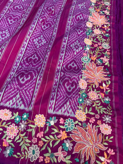 Pure silk handwoven Ikkat with embroidery