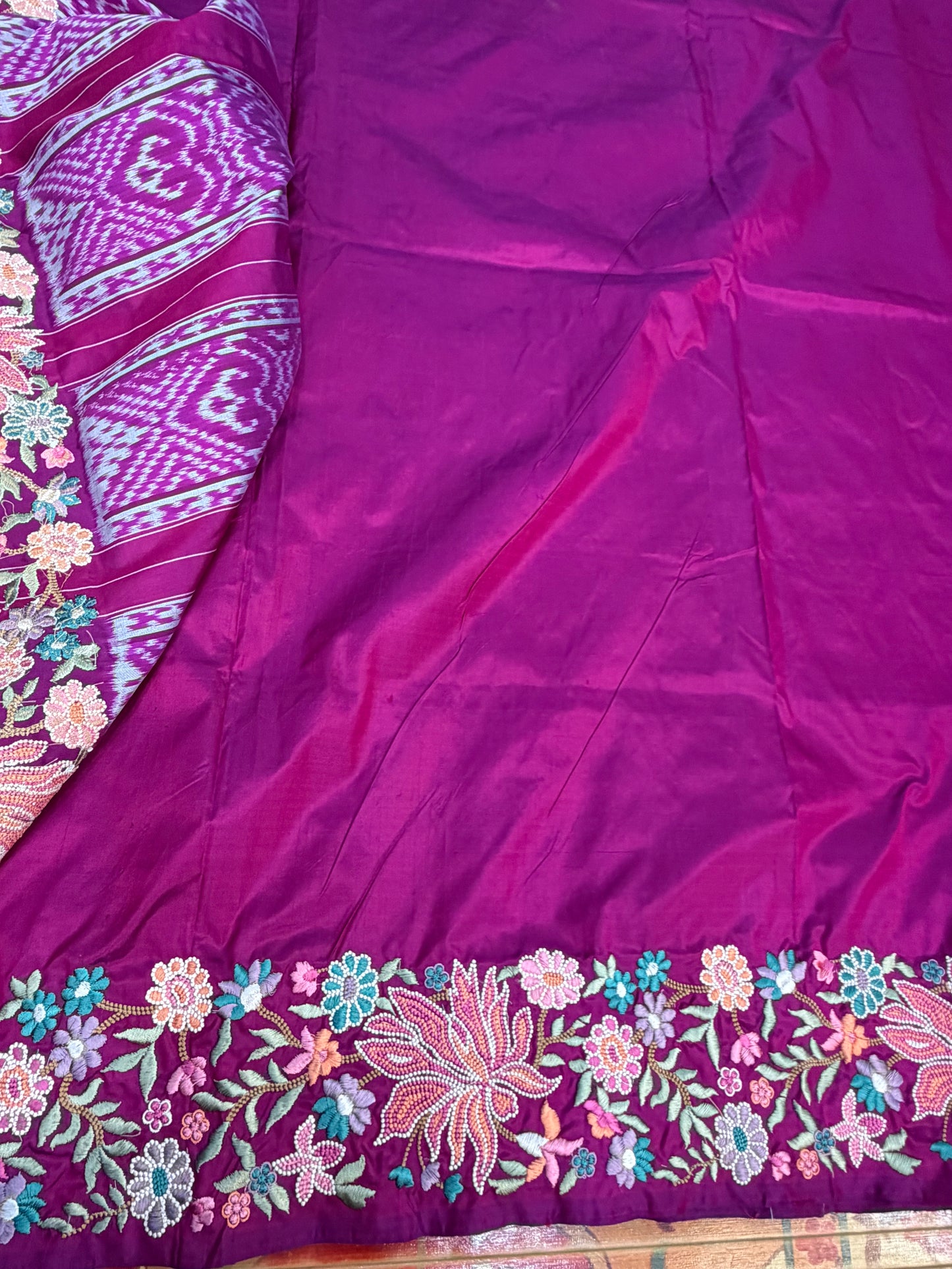 Pure silk handwoven Ikkat with embroidery