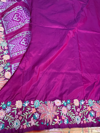 Pure silk handwoven Ikkat with embroidery