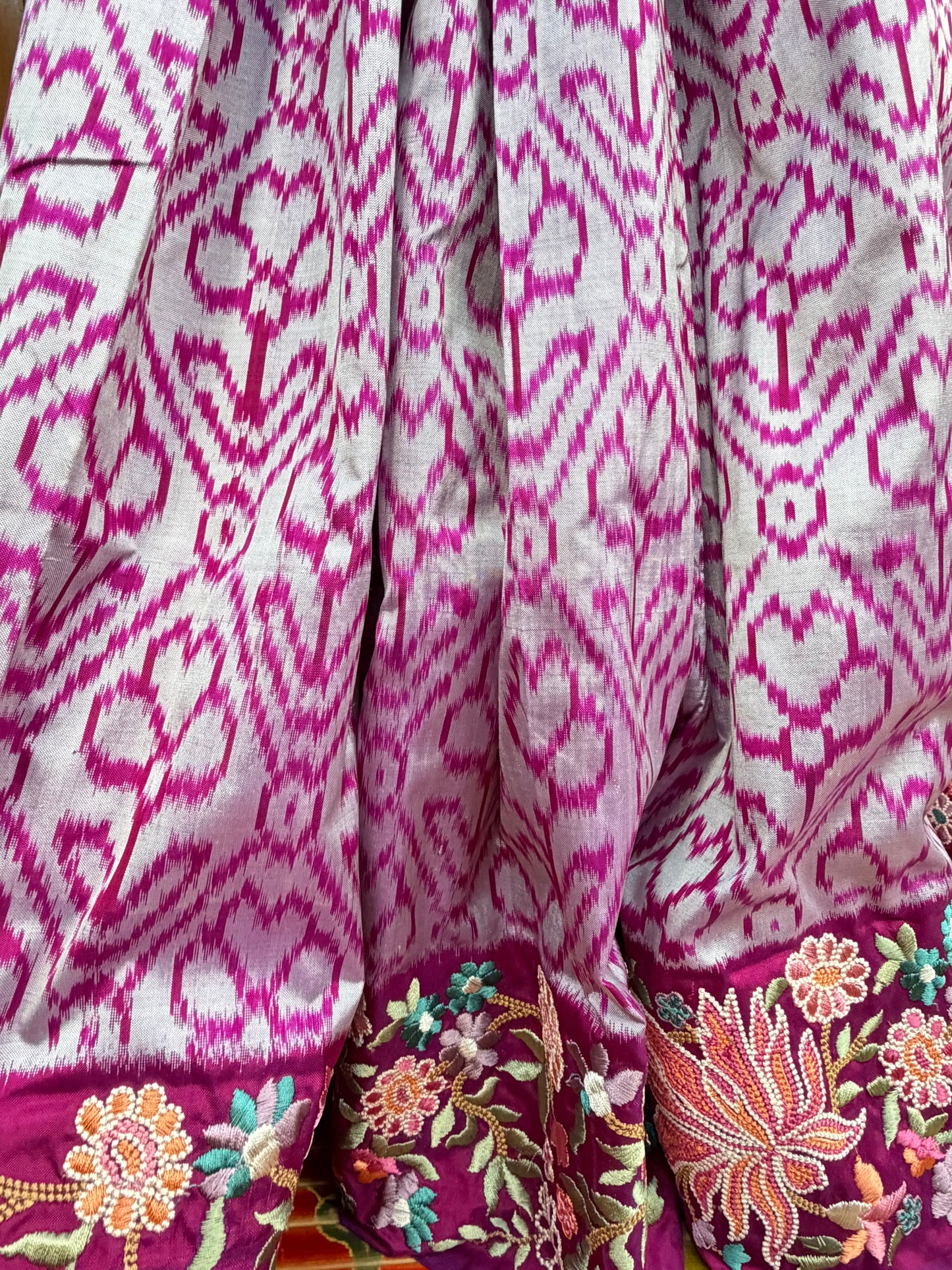 Pure silk handwoven Ikkat with embroidery