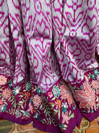 Pure silk handwoven Ikkat with embroidery