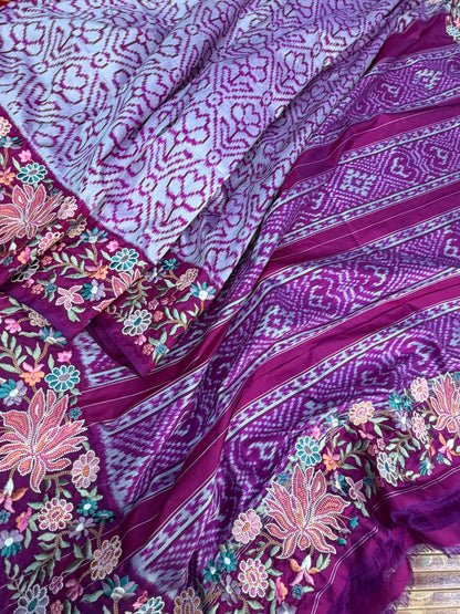 Pure silk handwoven Ikkat with embroidery