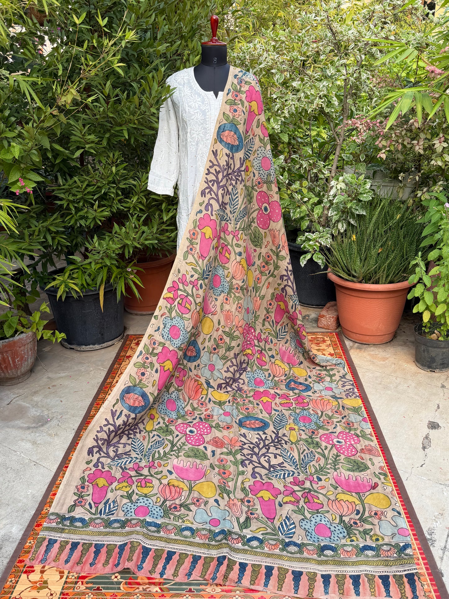 Silkcotton Penkalamkari Dupattas.