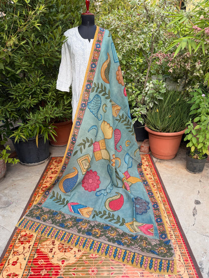 Silkcotton Penkalamkari Dupattas.