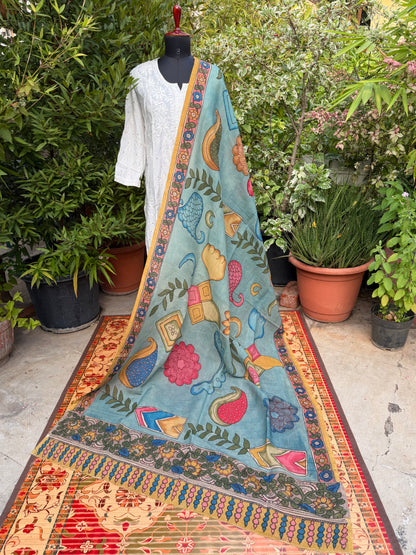 Silkcotton Penkalamkari Dupattas.