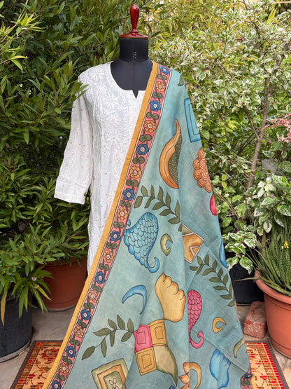 Silkcotton Penkalamkari Dupattas.