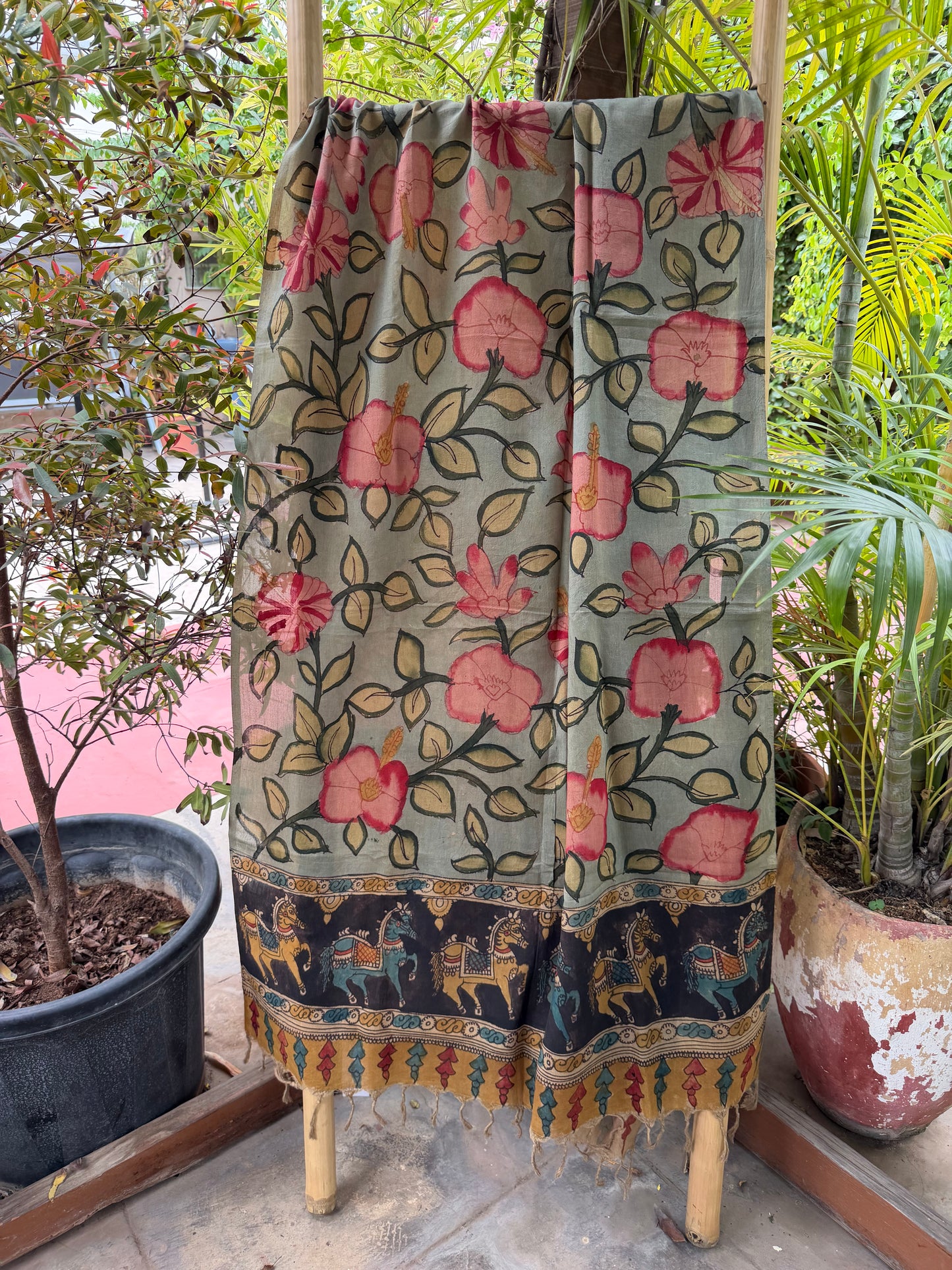 Bangalore silk penkalamkari dupatta