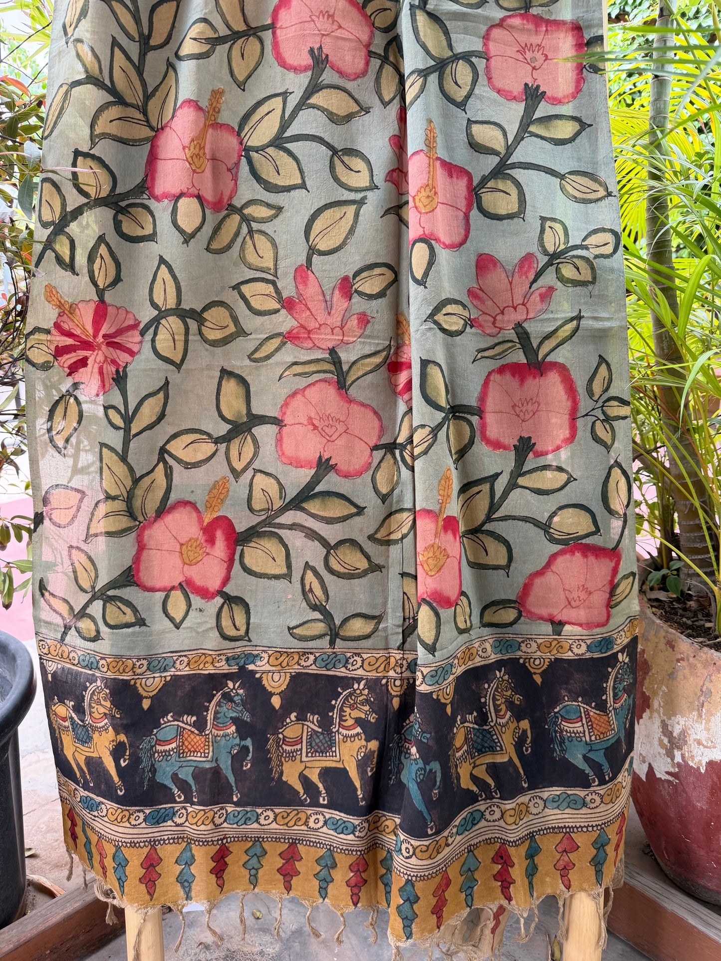 Bangalore silk penkalamkari dupatta