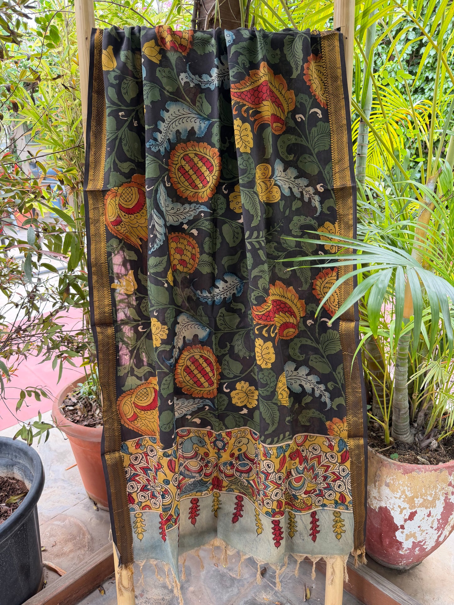Bangalore silk penkalamkari dupatta