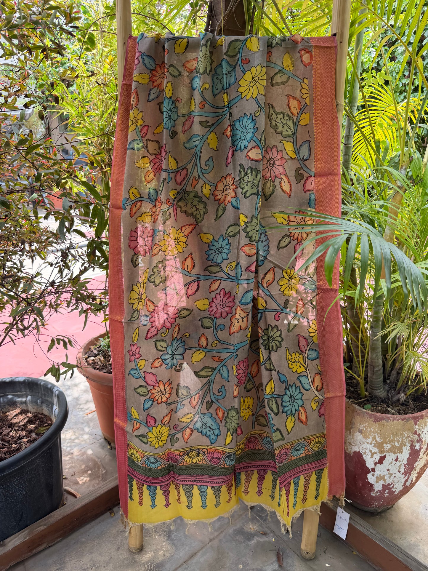 Bangalore silk penkalamkari dupatta