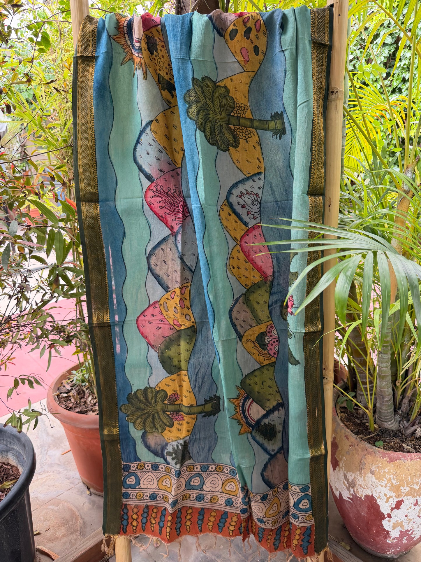 Bangalore silk penkalamkari dupatta