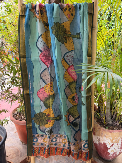 Bangalore silk penkalamkari dupatta