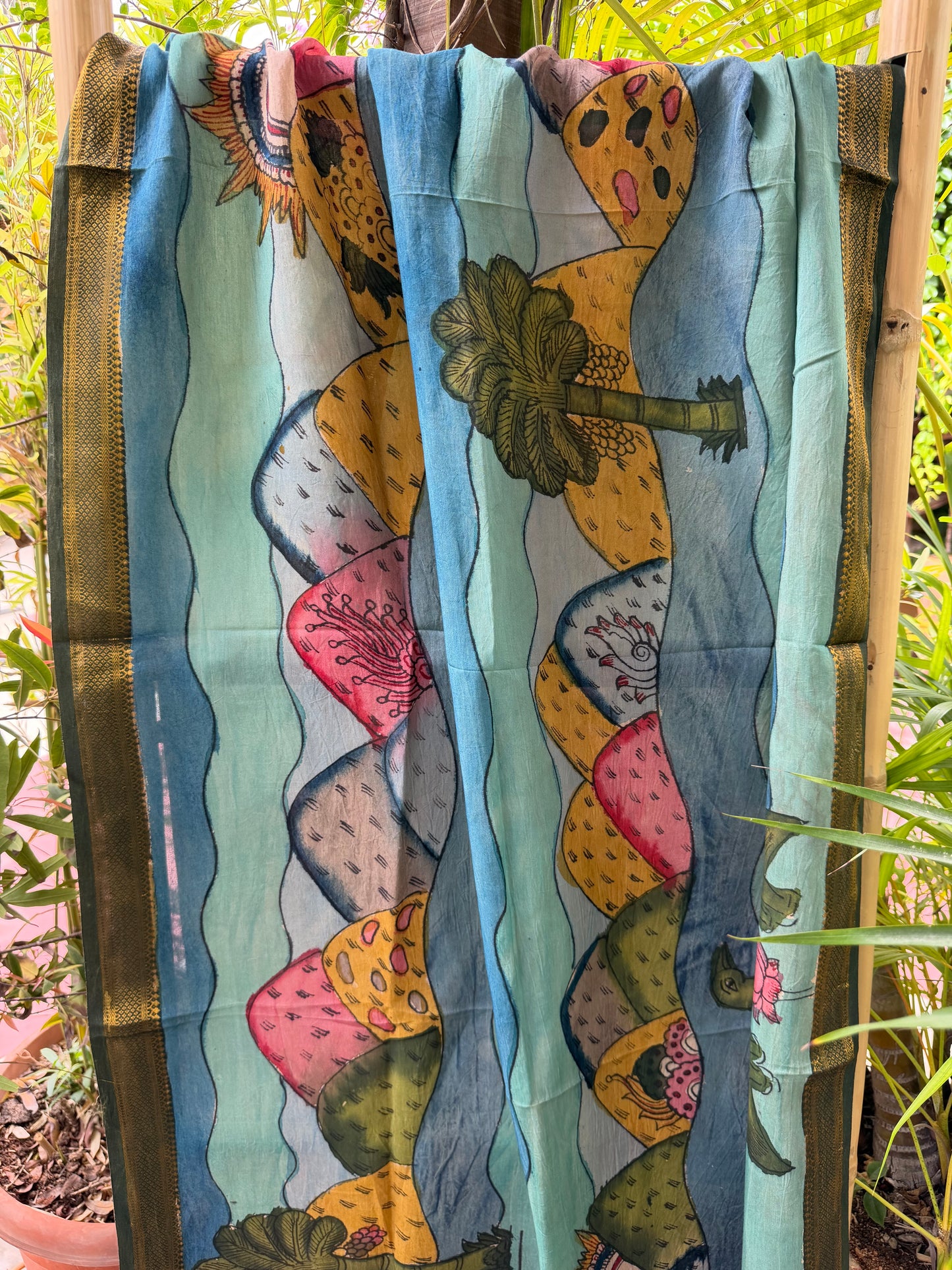 Bangalore silk penkalamkari dupatta