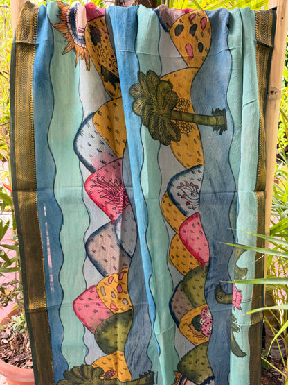 Bangalore silk penkalamkari dupatta