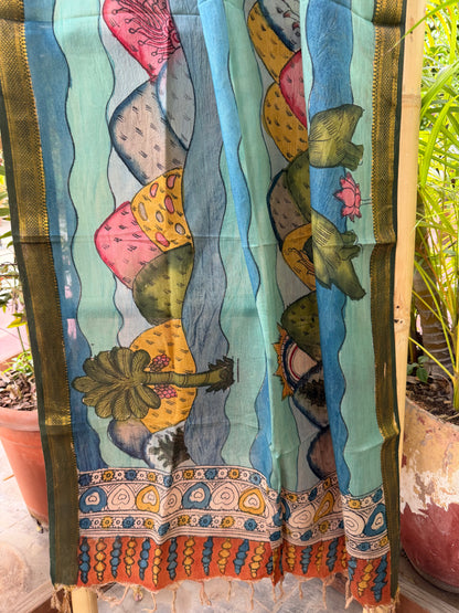 Bangalore silk penkalamkari dupatta
