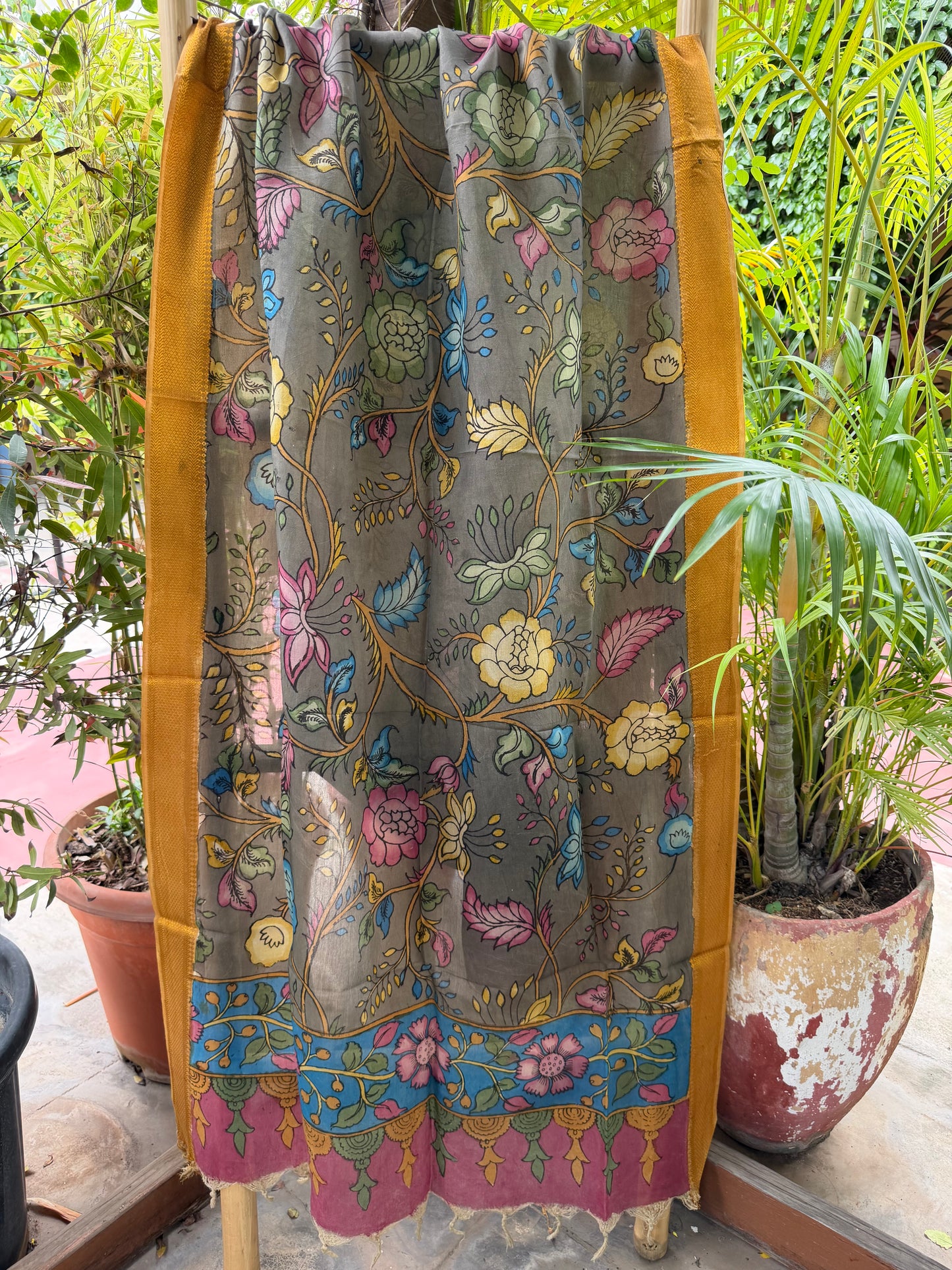 Bangalore silk penkalamkari dupatta