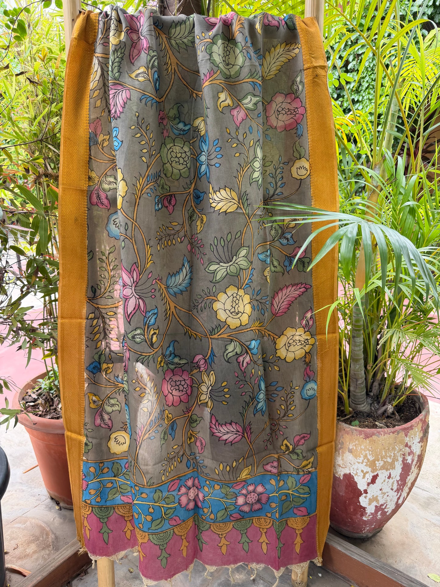 Bangalore silk penkalamkari dupatta