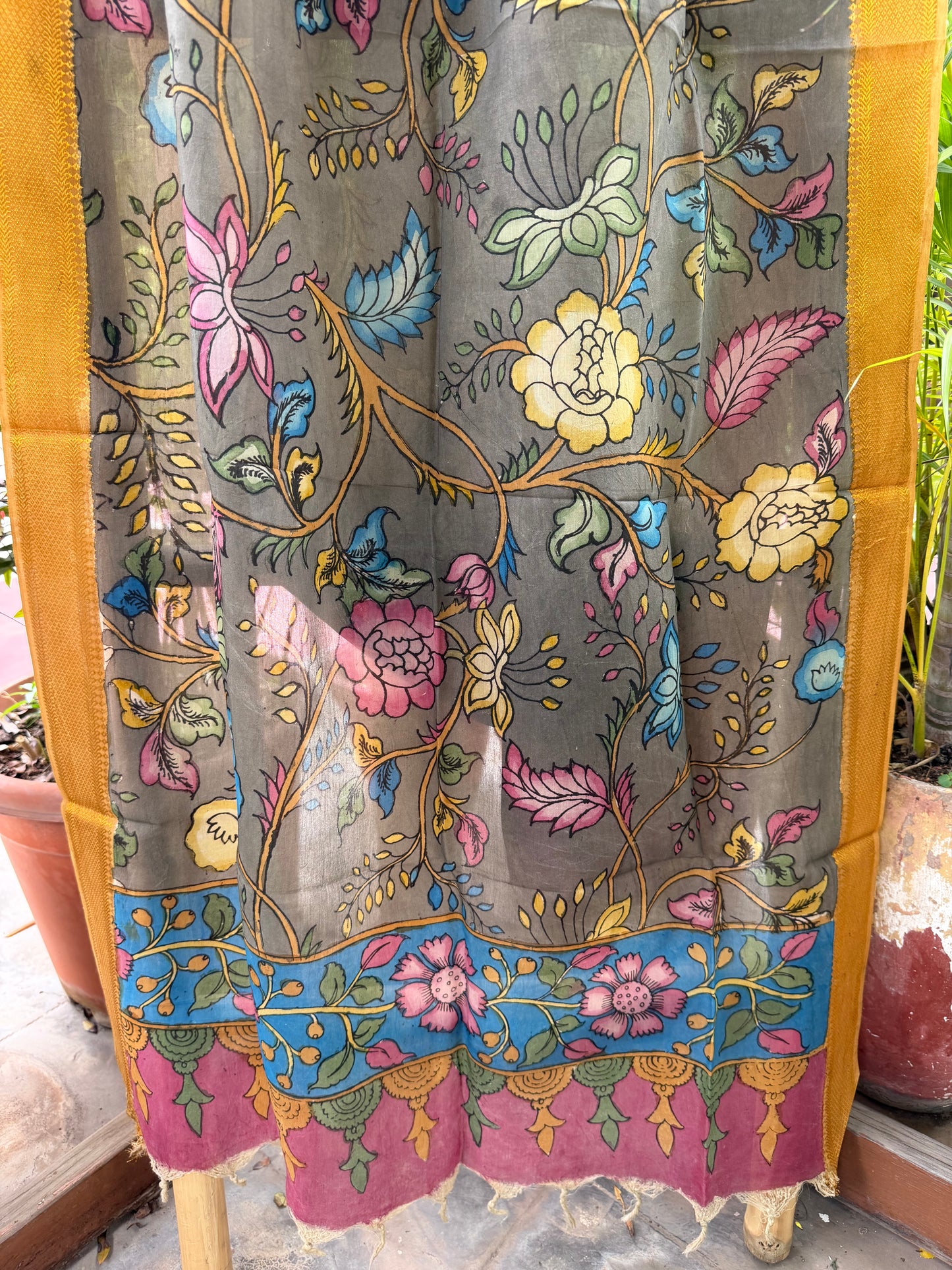 Bangalore silk penkalamkari dupatta