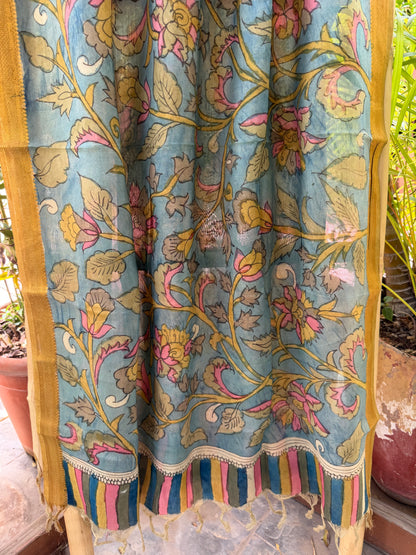 Bangalore silk penkalamkari dupatta