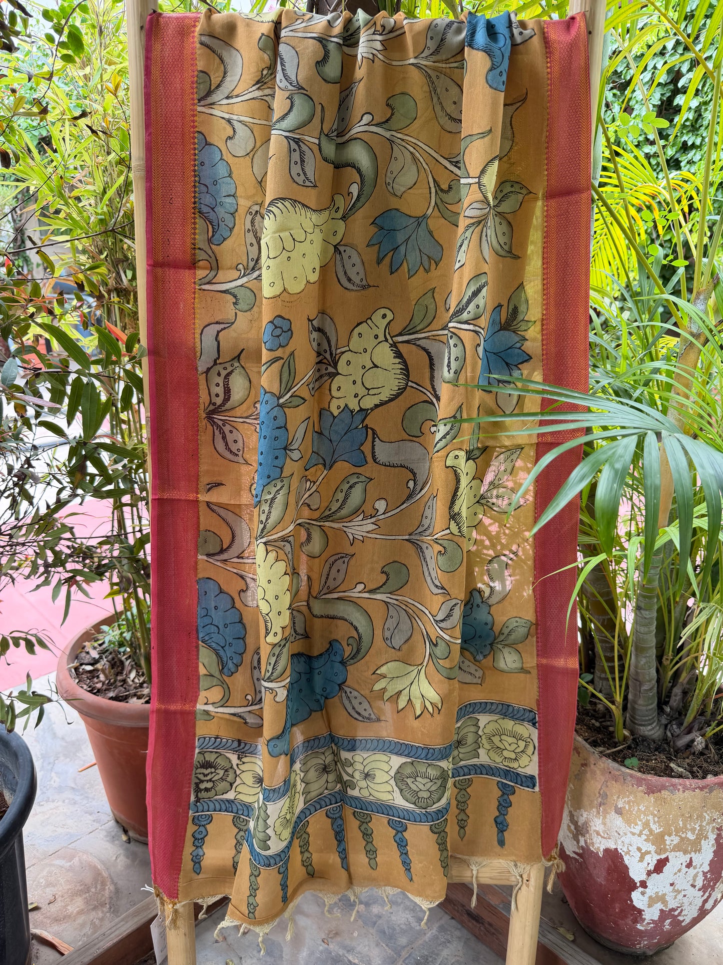 Bangalore silk penkalamkari dupatta