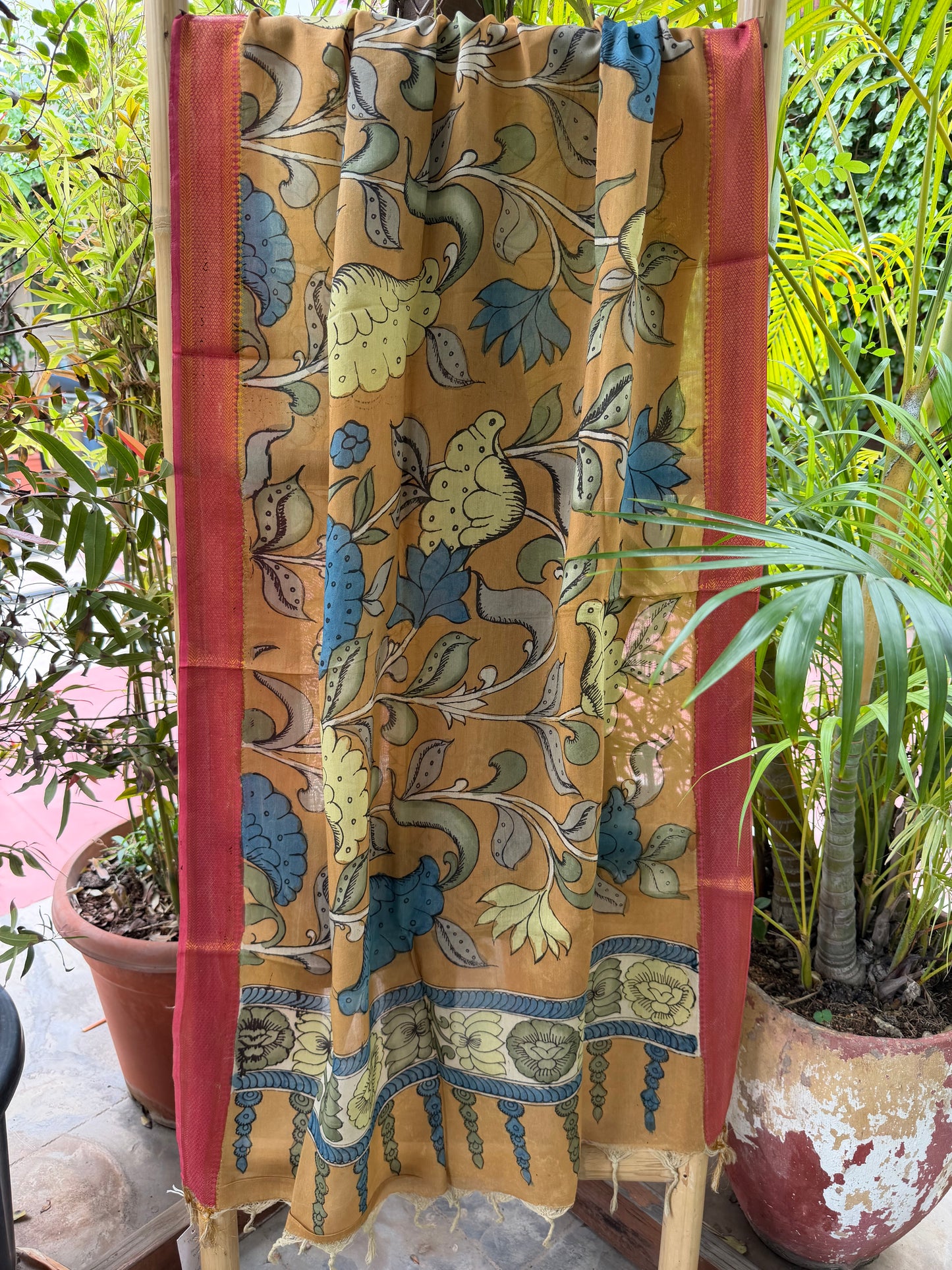 Bangalore silk penkalamkari dupatta