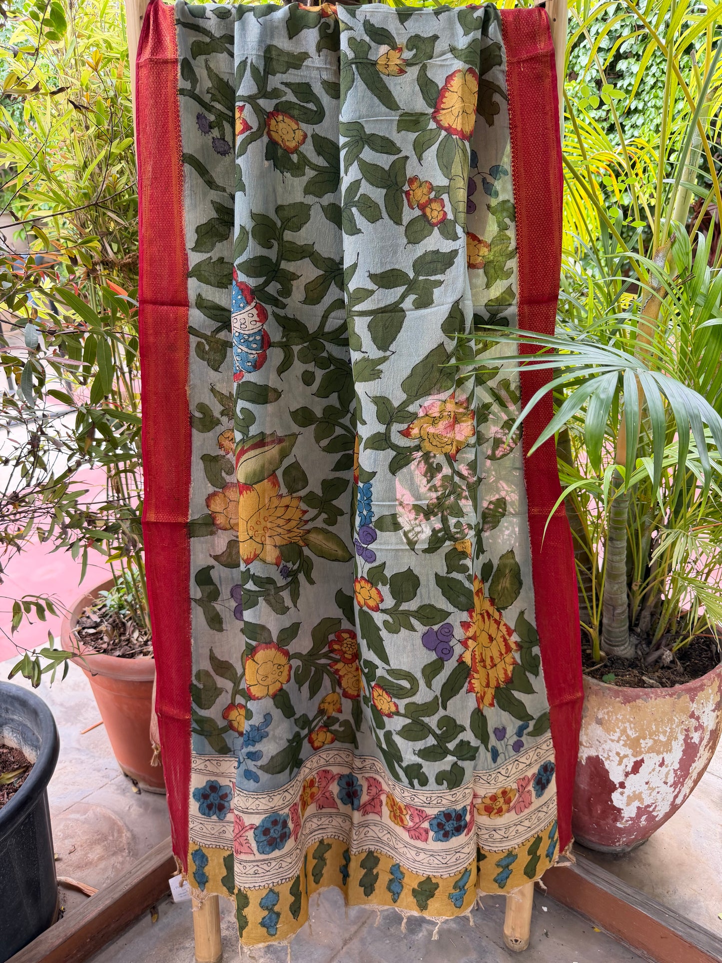 Bangalore silk penkalamkari dupatta