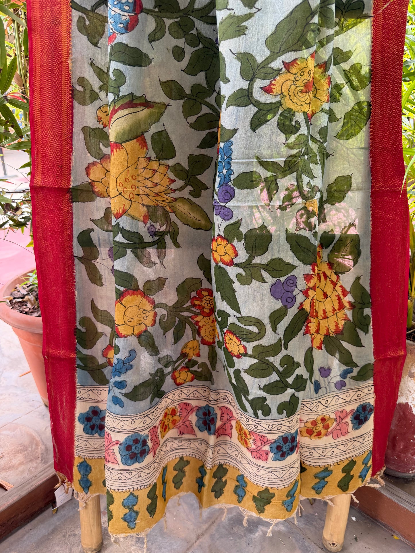 Bangalore silk penkalamkari dupatta
