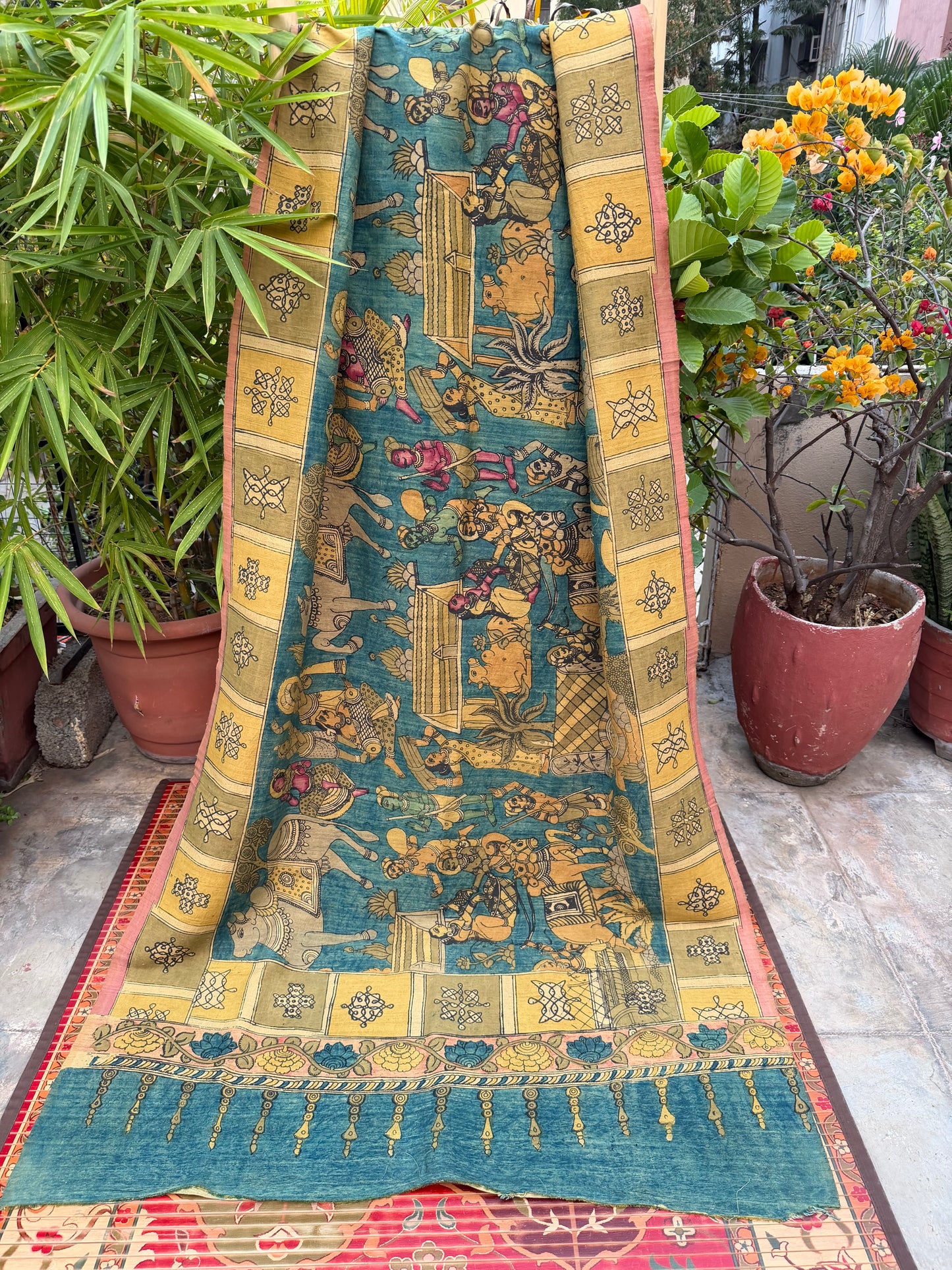 Raw silk penkalamkari dupatta