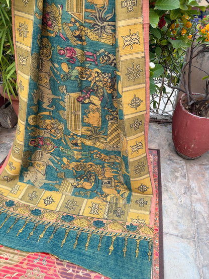 Raw silk penkalamkari dupatta