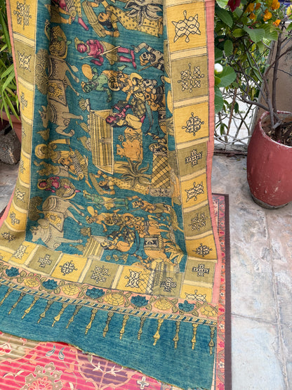 Raw silk penkalamkari dupatta