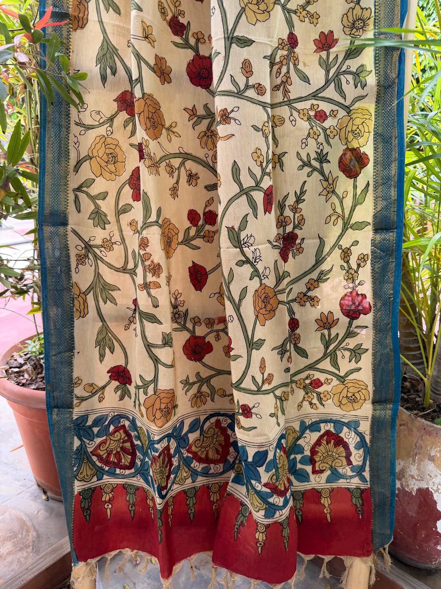 Bangalore silk penkalamkari dupatta