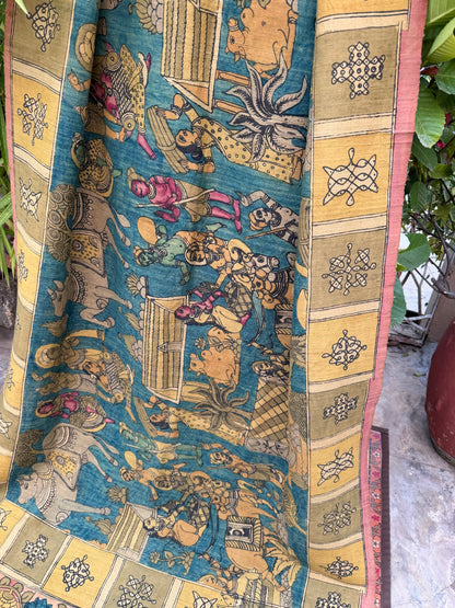Raw silk penkalamkari dupatta
