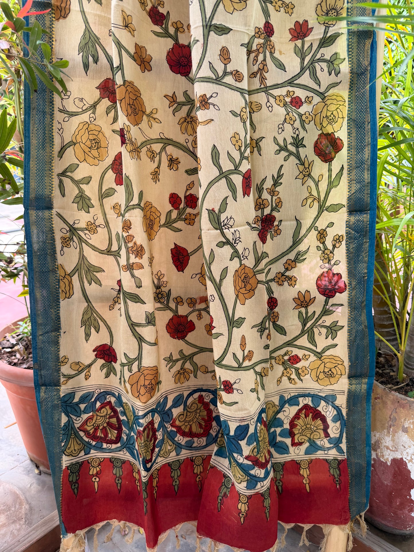 Bangalore silk penkalamkari dupatta