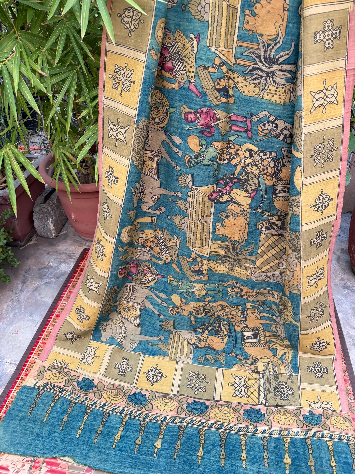 Raw silk penkalamkari dupatta
