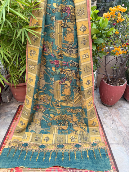 Raw silk penkalamkari dupatta
