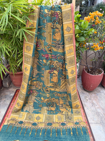 Raw silk penkalamkari dupatta
