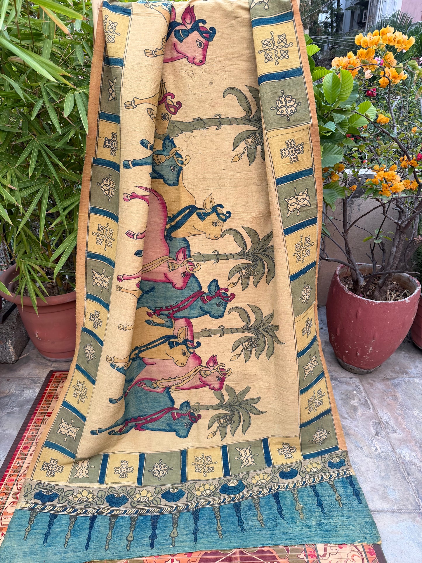 Raw silk penkalamkari dupatta