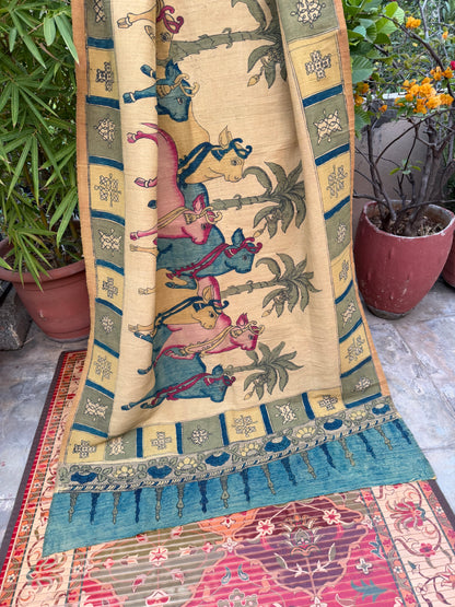 Raw silk penkalamkari dupatta