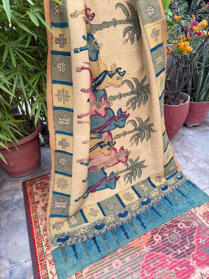Raw silk penkalamkari dupatta
