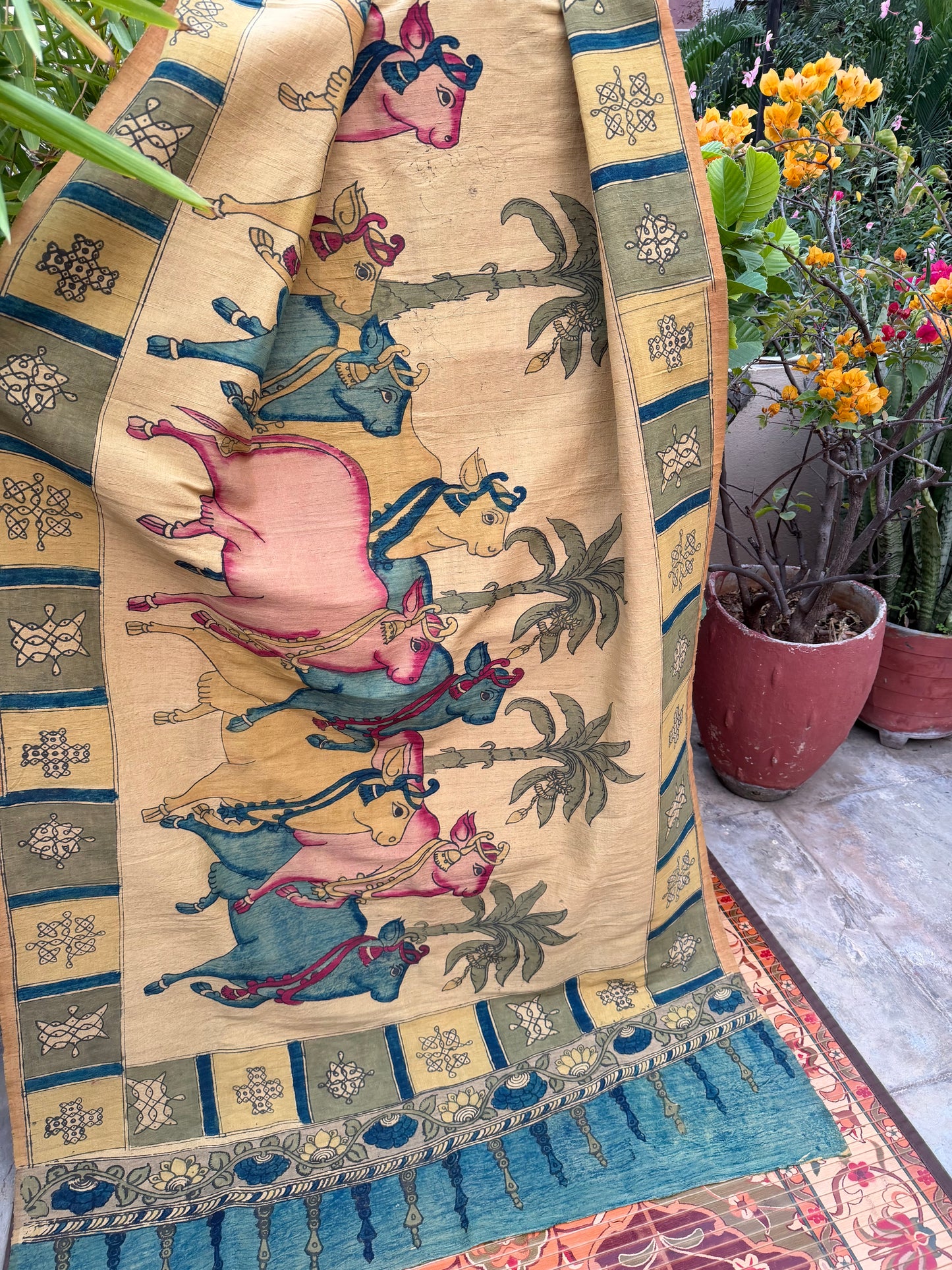Raw silk penkalamkari dupatta