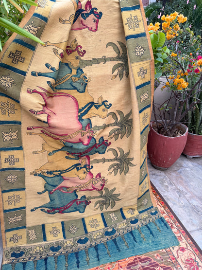 Raw silk penkalamkari dupatta