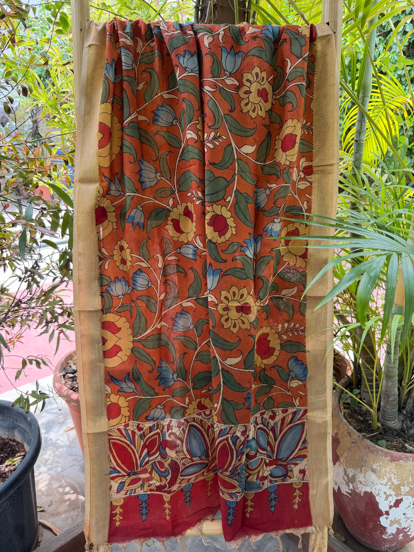 Bangalore silk penkalamkari dupatta